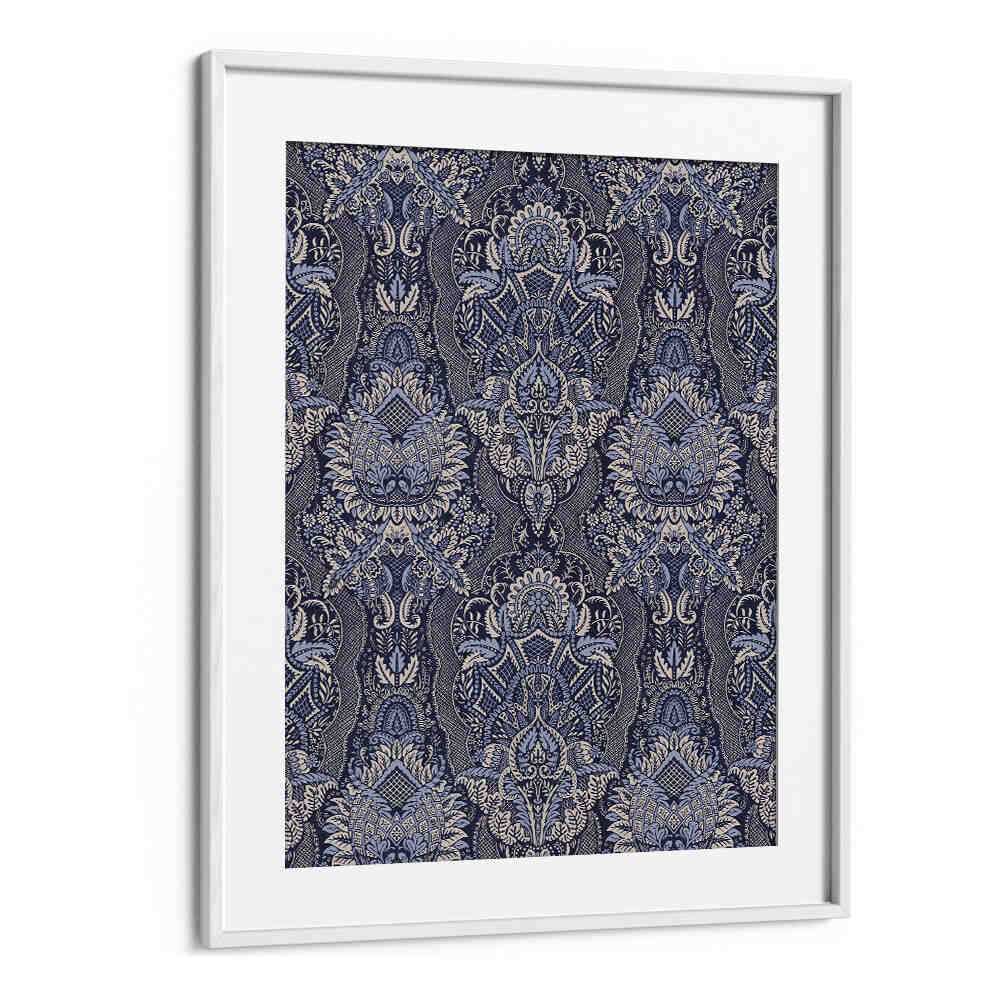 ORNATE FLORAL ELEGANCE MIDNIGHT BLUE , PATTERN ART PRINTS