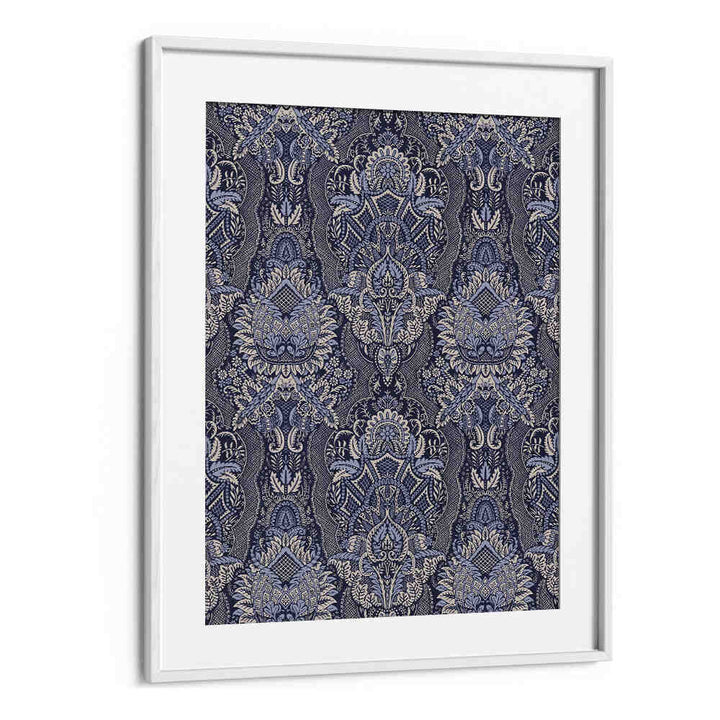 ORNATE FLORAL ELEGANCE MIDNIGHT BLUE , PATTERN ART PRINTS
