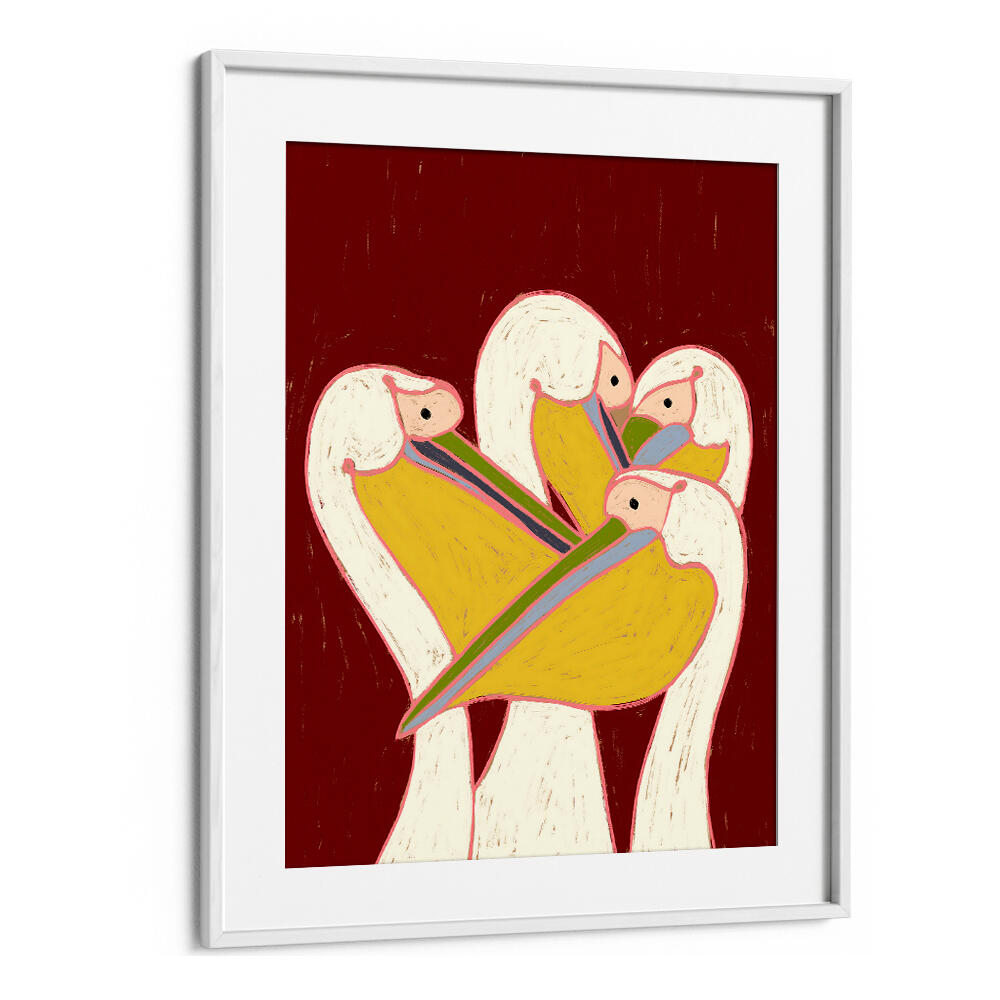 PELICANS OF THE BURGUNDY SKY  ,ANIMAL PAINTINGS