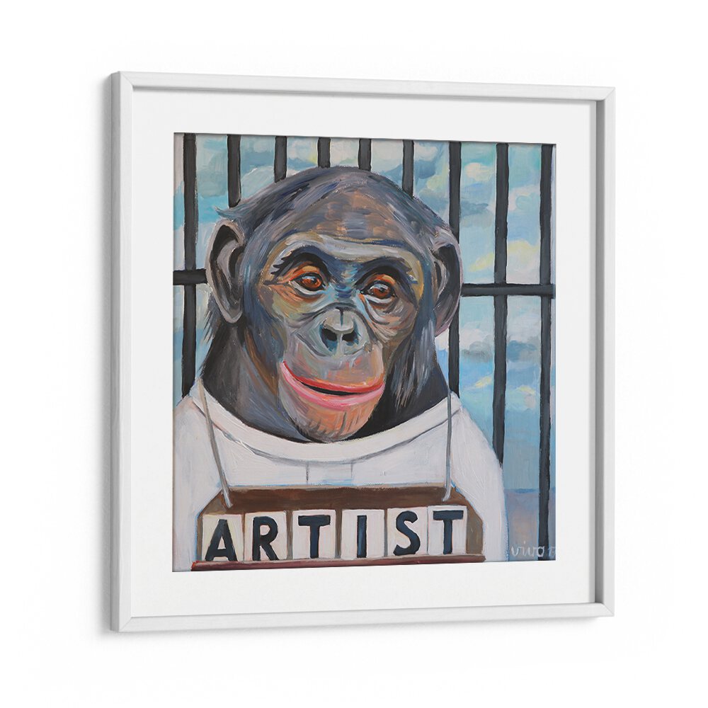 Vibrant PRIMATE PORTRAITURE, COMIC POSTERS featuring a unique artist chimpanzee design, perfect for art lovers.