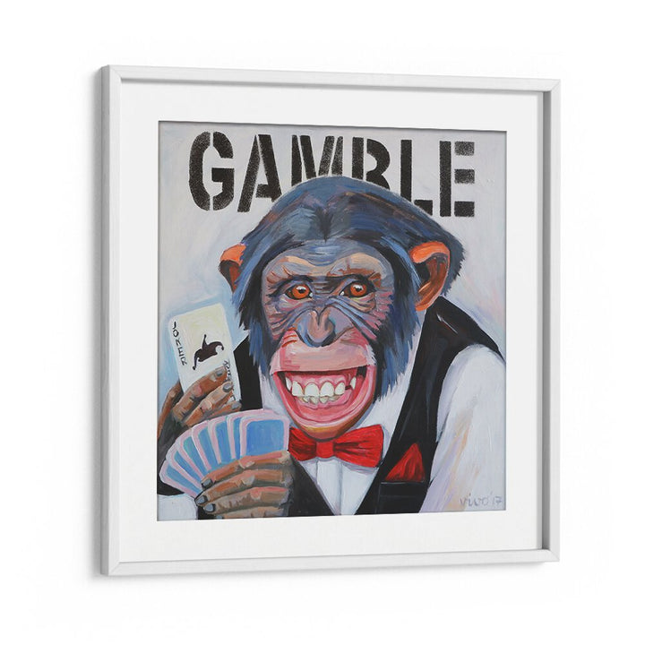 Vibrant PRIMATE'S POKER FACE, COMIC POSTERS featuring a playful monkey ready to gamble, perfect for comic art lovers.