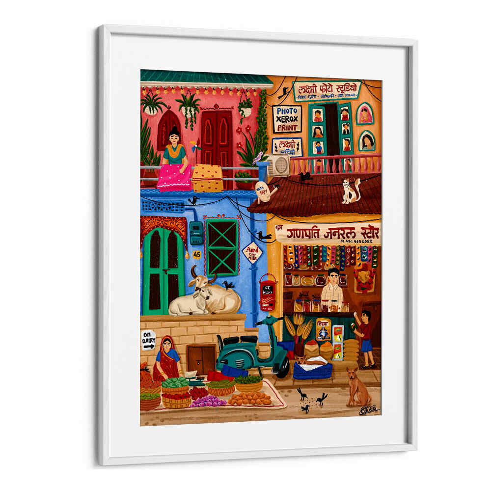 SABJI MARKET AND KIRANA STORE , INDIAN ART PAINTINGS