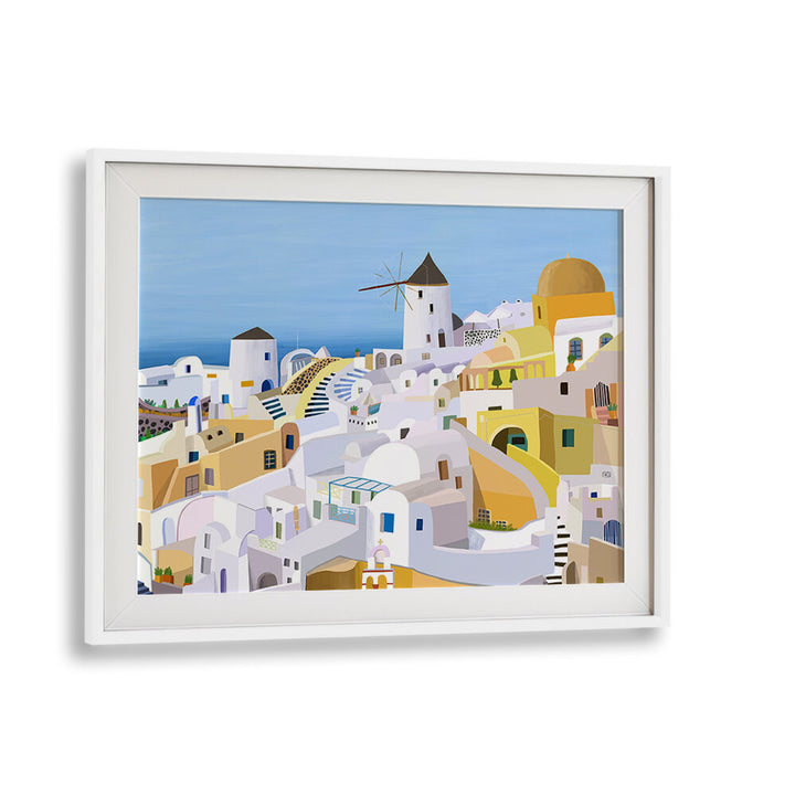SANTORINI, YELLOW AND WHITE GREEK , TRAVEL POSTERS
