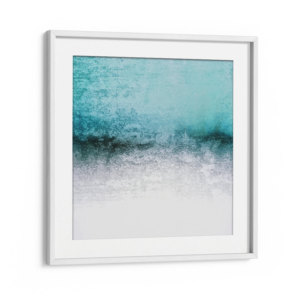 Captivating SNOWDREAMER TEAL STRIGEL, ABSTRACT PAINTINGS, featuring a serene blend of teal and white tones.