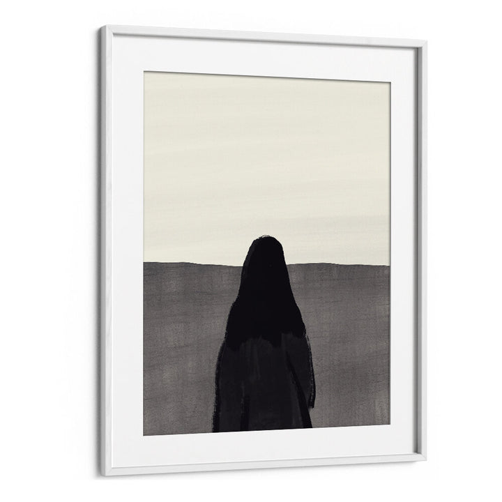 STANDING AGAINST A SERENE , ABSTRACT PAINTINGS