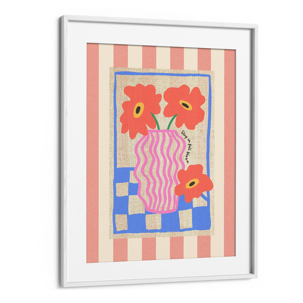 STAY IN FULL BLOOM FLOWERS ON STRIPES , FLORAL FLOWER PAINTINGS