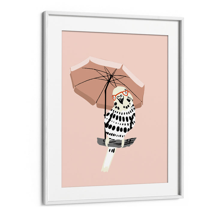 STYLISH BUDGIE UNDER UMBRELLA