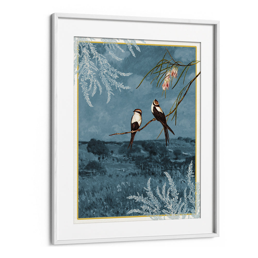 SWALLOWS IN BLUE LANDSCAPE