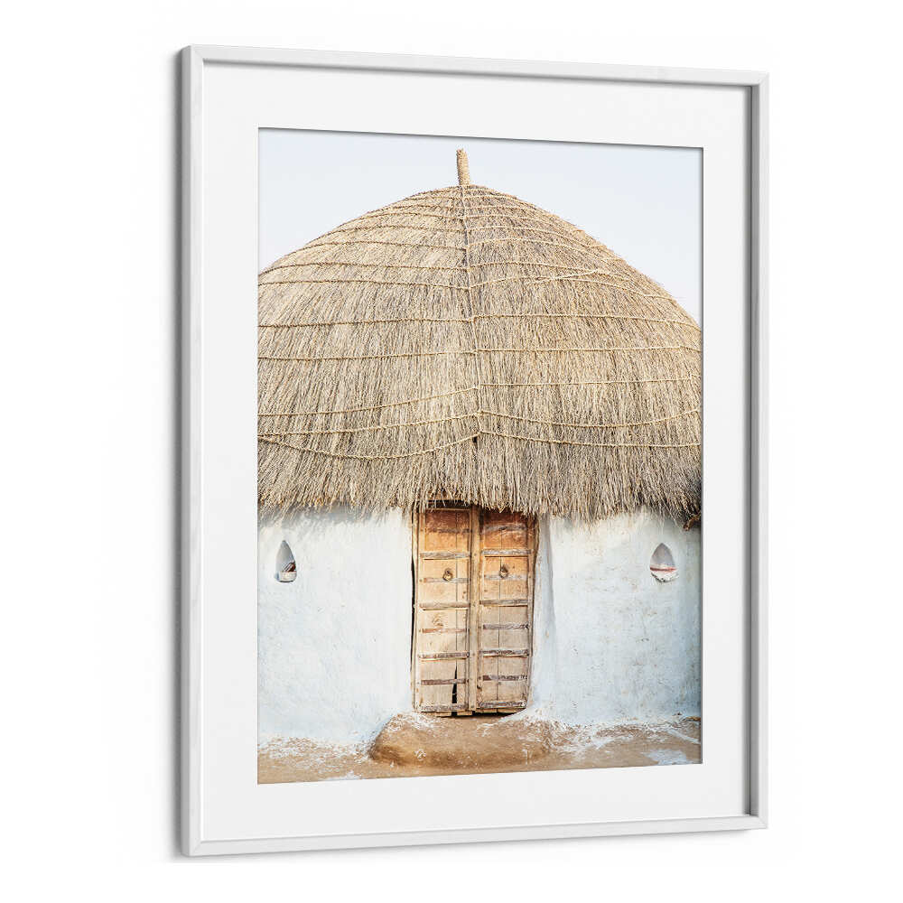 WHITEMOUNT THATCHED HAVEN , INDIAN ART PAINTINGS framed print of traditional thatched hut with wooden door