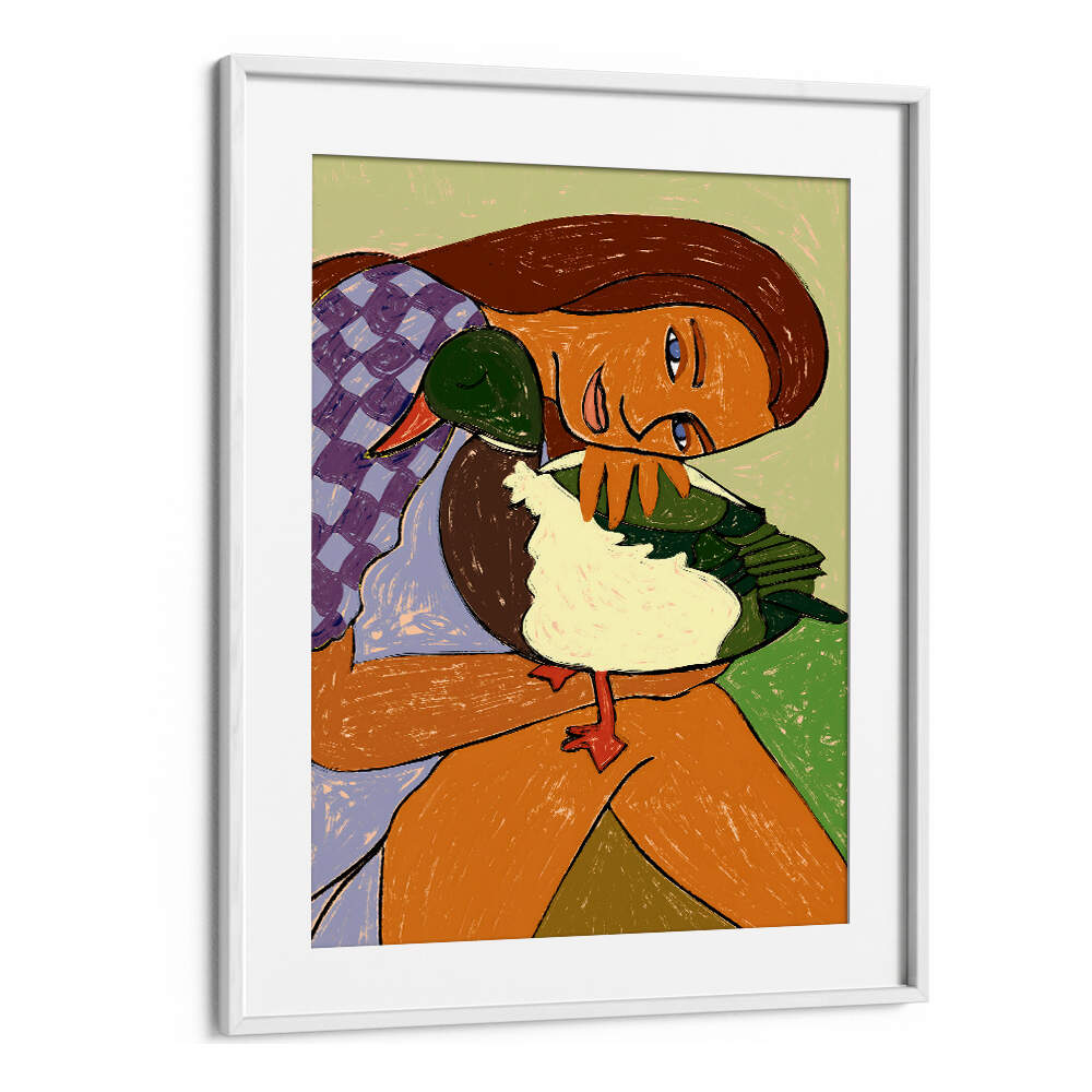 THE GIRL AND THE GREEN-HEADED GOOSE , PORTRAITS & FIGURATIVE ILLUSTRATIONS