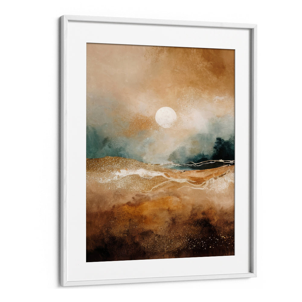 Tranquil Sunrise Over Misty Hills, abstract paintings showcasing serene dawn over misty rolling hills. Perfect for your decor.
