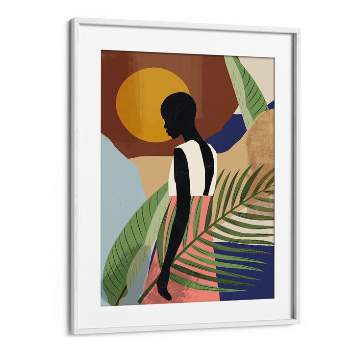 Vibrant TROPICAL GIRL SHAPE, BOHO ART PAINTINGS showcasing bohemian decor with colorful designs and elegant silhouettes.