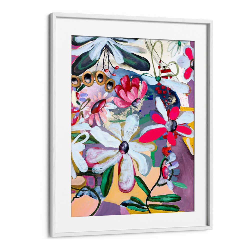 BOLD PINK AND WHITE PETALS , FLORAL FLOWER PAINTINGS