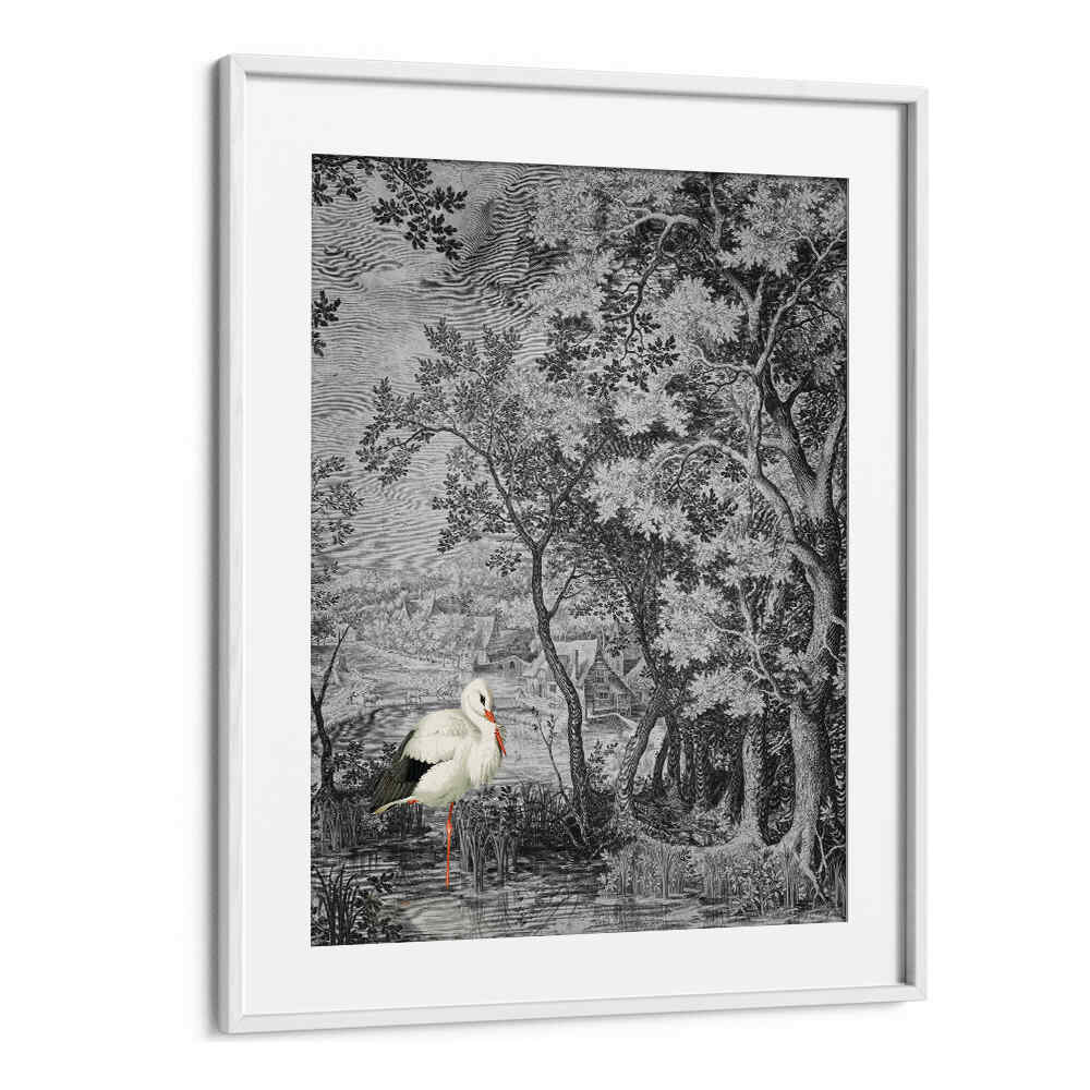 LANDSCAPE WITH STORK , ANIMAL PAINTINGS