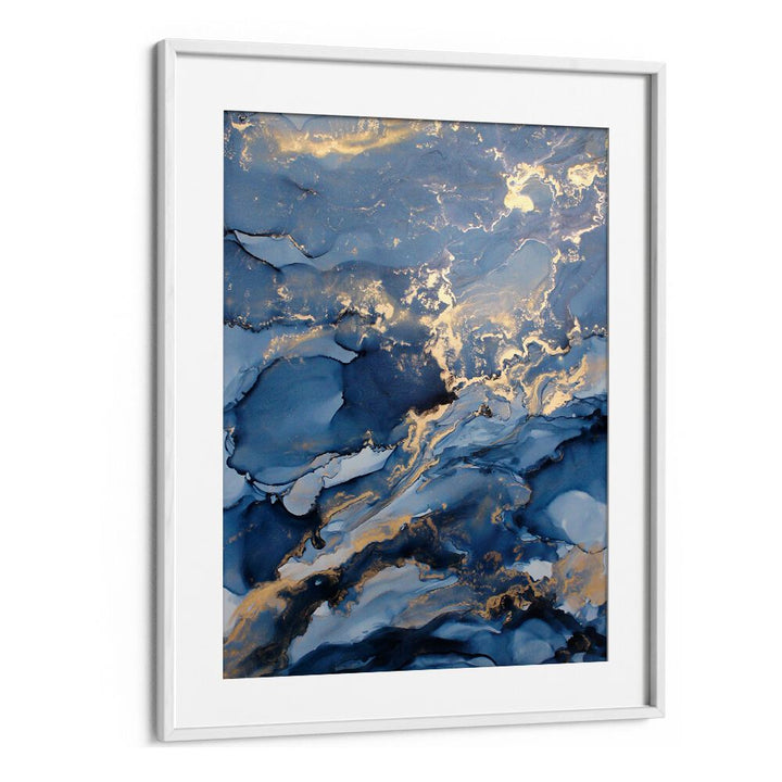 Elegant WAVES III, ABSTRACT PAINTINGS featuring deep blue tones and gold accents, perfect for modern decor.