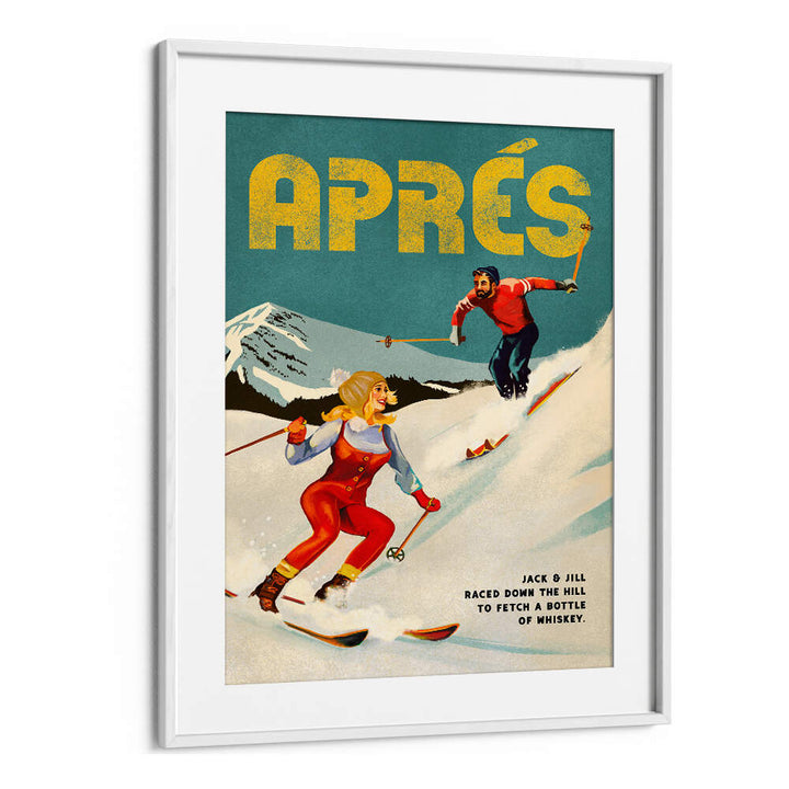 WHISKEY SKI COUPLE , VINTAGE TRAVEL POSTERS