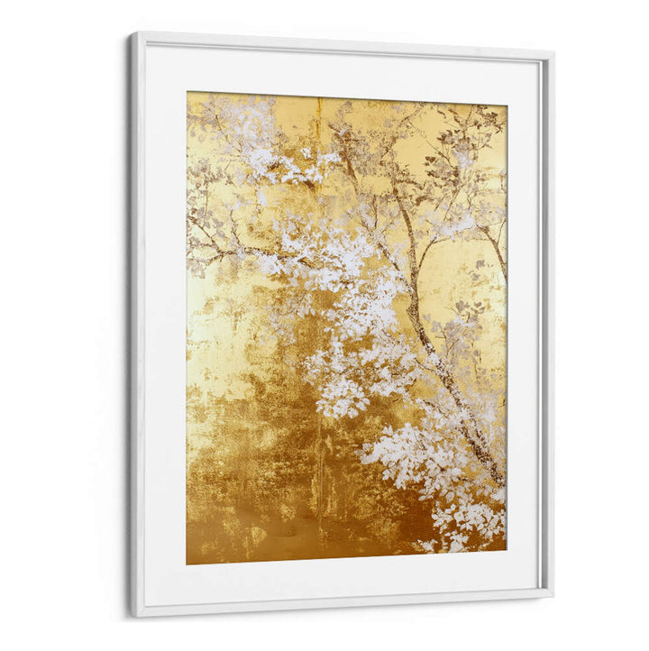 WHITE AND GOLD NATURE LANDSCAPE IV , FLORAL FLOWER PAINTINGS