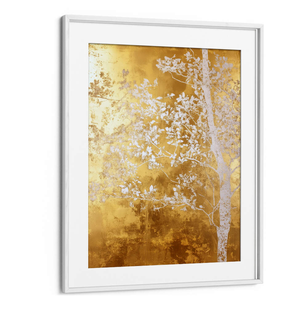 WHITE AND GOLD NATURE LANDSCAPE III , FLORAL FLOWER PAINTINGS