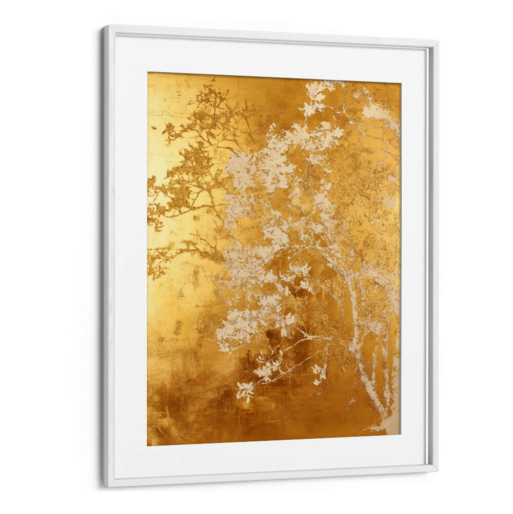WHITE AND GOLD NATURE LANDSCAPE II , FLORAL FLOWER PAINTINGS