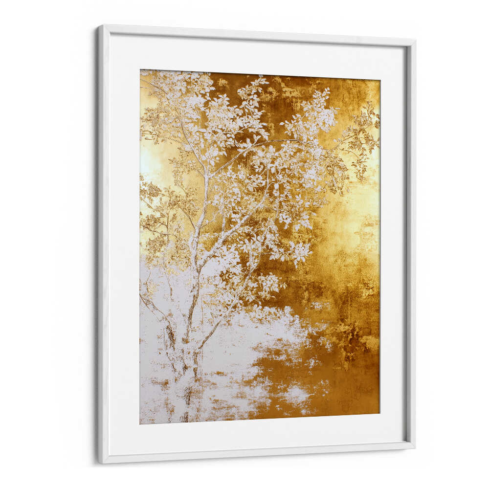 WHITE AND GOLD NATURE LANDSCAPE  , FLORAL FLOWER PAINTINGS