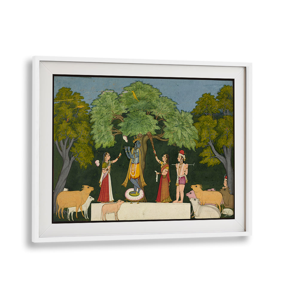 KRISHNA ENTERTAINS HIS COMPANIONS , INDIAN ART PAINTINGS