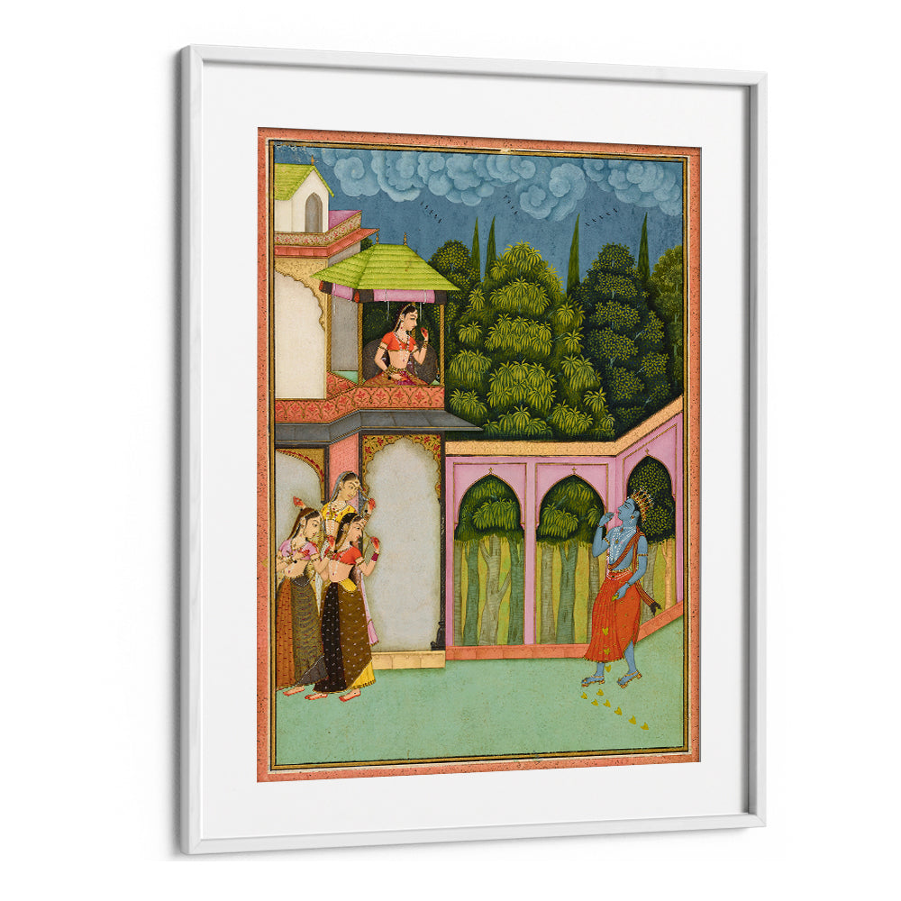 KRISHNA APPROACHES RADHA , INDIAN ART PAINTINGS