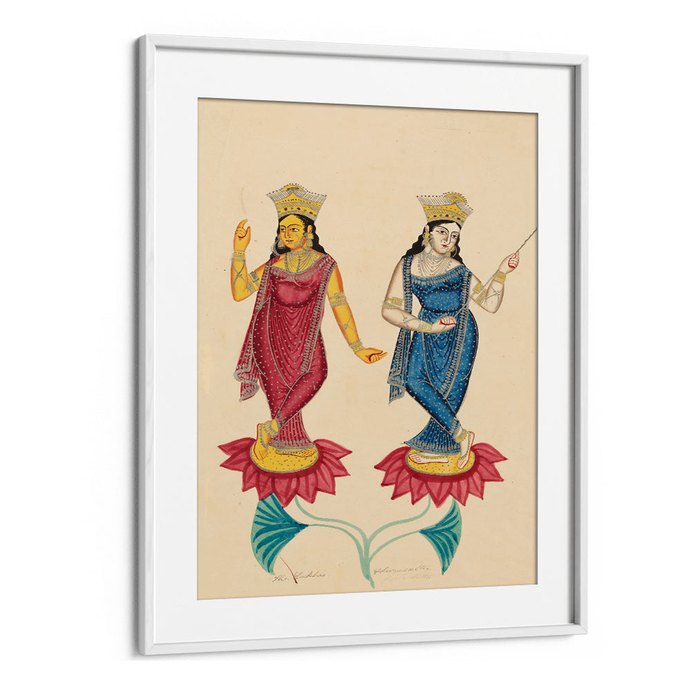 TWO FEMALE DEITIES , INDIAN ART PAINTINGS