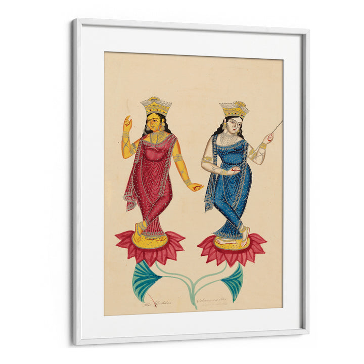 TWO FEMALE DEITIES , INDIAN ART PAINTINGS
