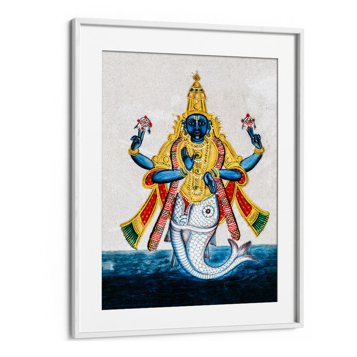 VISHNU IN HIS INCARNATION AS MATSYA , INDIAN ART PAINTINGS