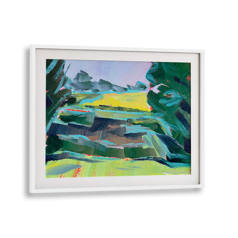 Whitemount CANOLA FIELD DEUX , LANDSCAPE PAINTINGS: vibrant framed contemporary canola field with bold brushstrokes