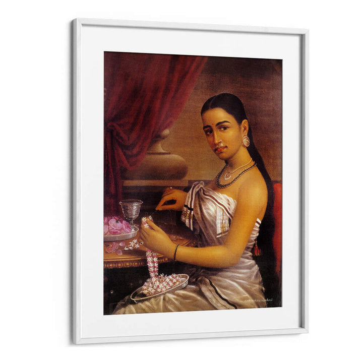 LADY MAKING A GARLAND , INDIAN ART PAINTINGS