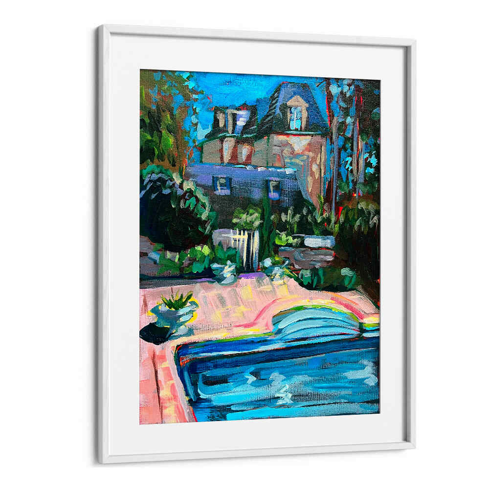 Sunlit vineyard château and garden with pool, CHÂTEAU DE LA VIGNE , LANDSCAPE PAINTINGS by Whitemount