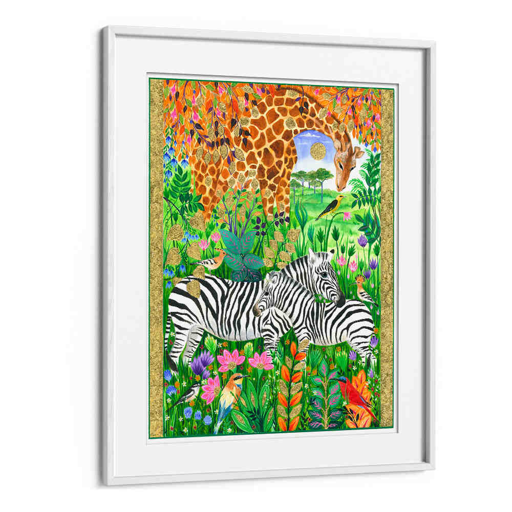 GIRAFFE AND ZEBRAS , ANIMAL PAINTINGS