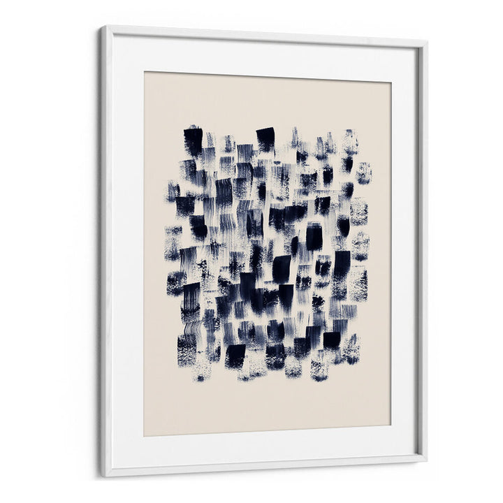 Stunning ABSTRACT NAVY RAIN ON CREAM, ABSTRACT PAINTINGS showcasing rich navy and cream tones for elegant decor.