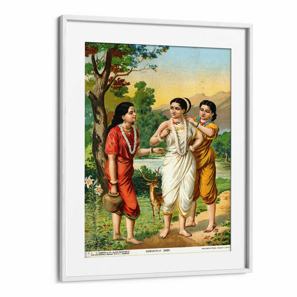 SHAKUNTALA AND SAKHIS , INDIAN ART PAINTINGS