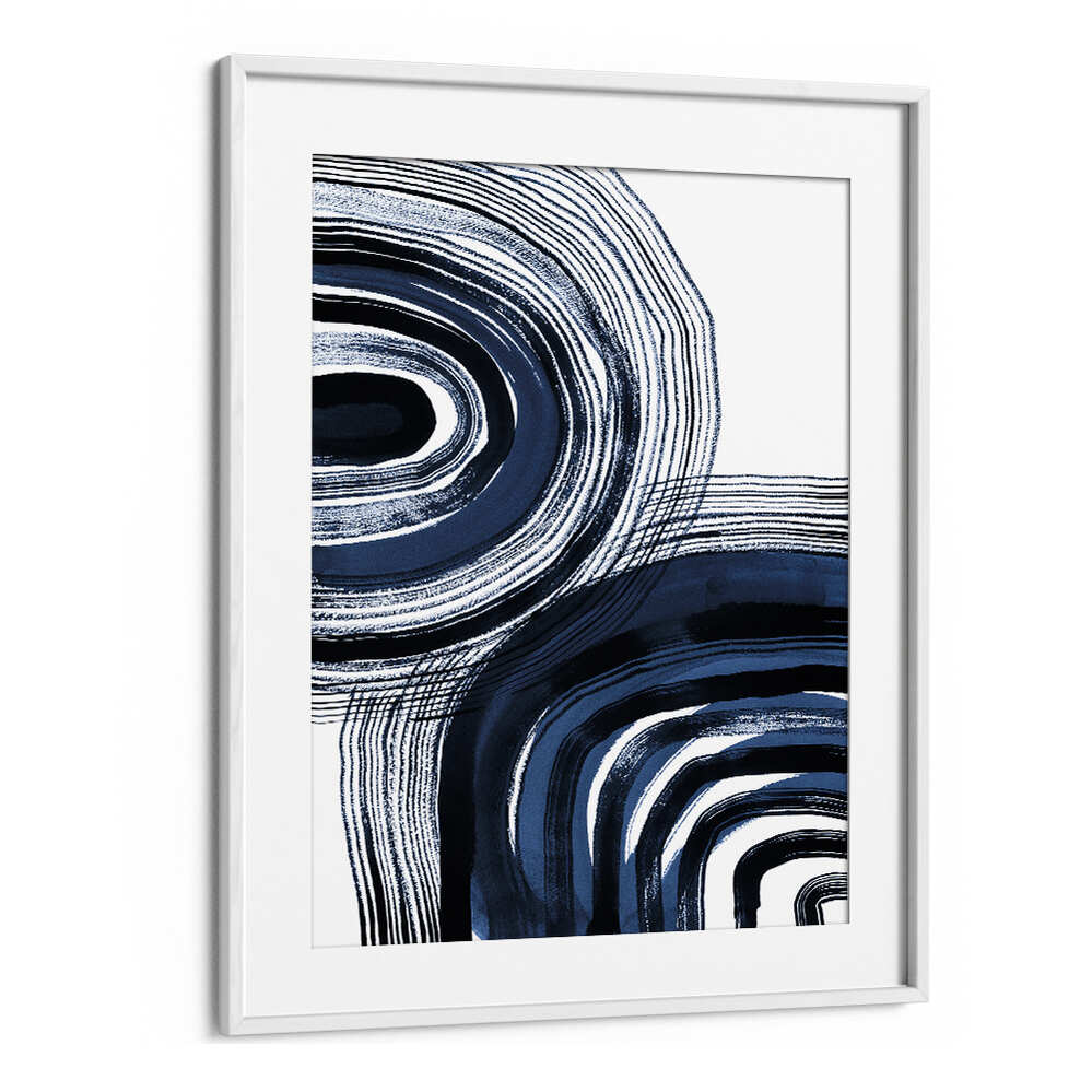 Concentric blue and black brushstrokes in this stunning abstract painting elevate any space with elegance.