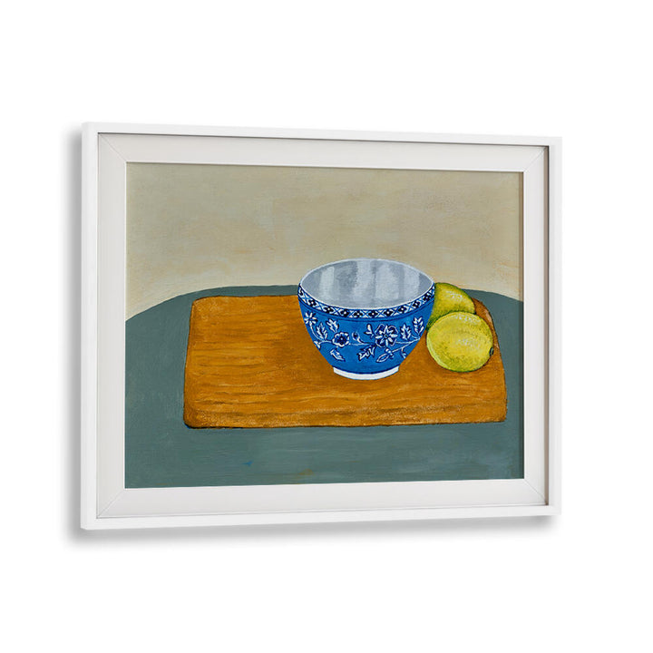 Bright and vibrant LEMONS, KITCHEN POSTERS featuring a blue bowl and fresh lemons, perfect for kitchen decor.