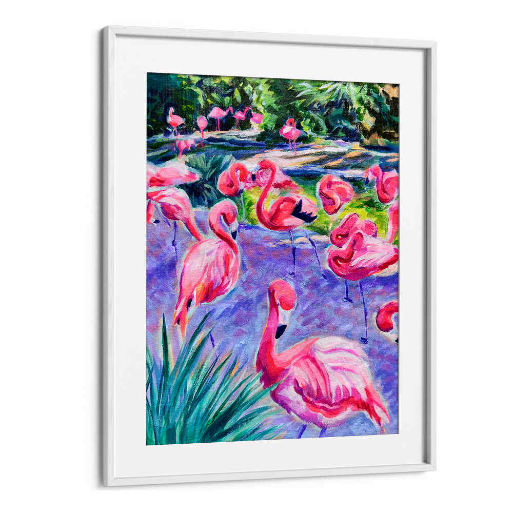 Vibrant flamingo acrylic scene with bold brushstrokes and texture — FLAMBOYANCE , ANIMAL PAINTINGS collection