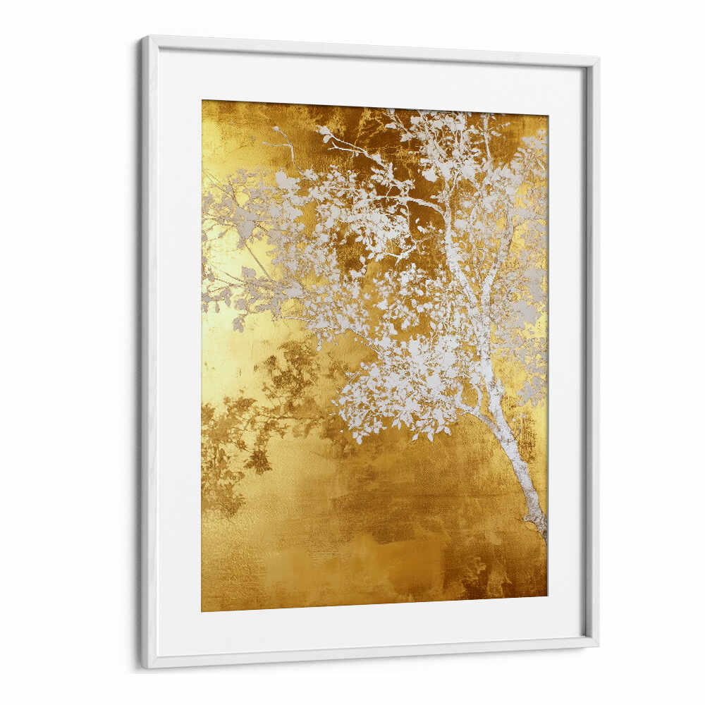 WHITE AND GOLD NATURE LANDSCAPE V , FLORAL FLOWER PAINTINGS