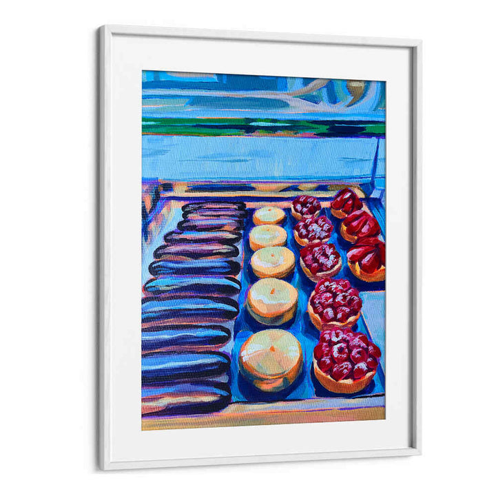 PÂTISSERIE , KITCHEN POSTERS by Whitemount — framed colorful bakery print of eclairs, round tarts and raspberry pastries
