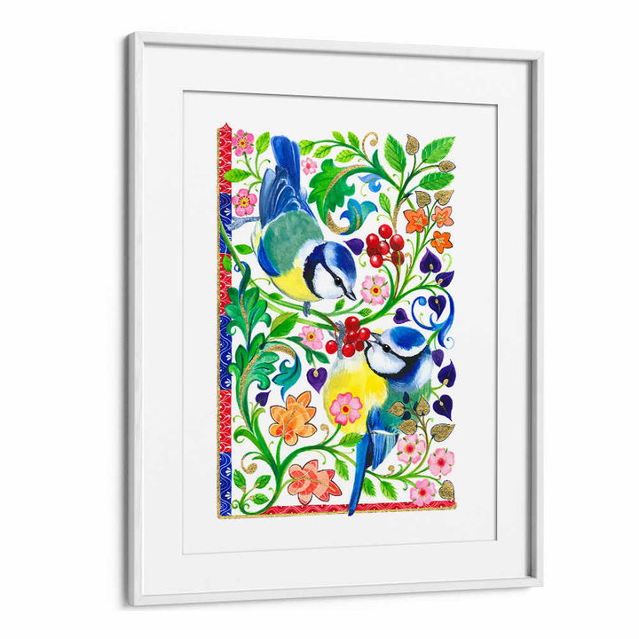 BLUE TITS AND BERRIES , ANIMAL PAINTINGS