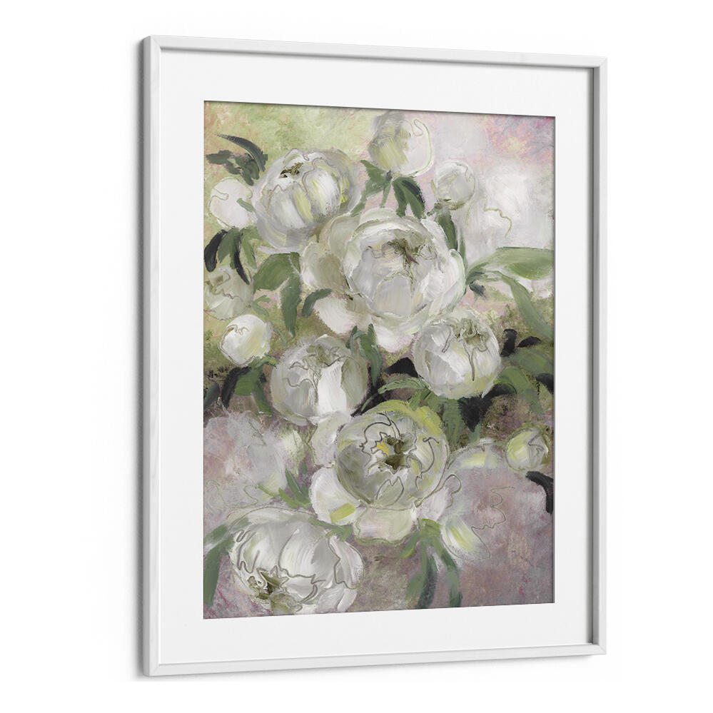SADY PAINTERLY FLORALS IN GREEN , FLORAL FLOWER PAINTINGS
