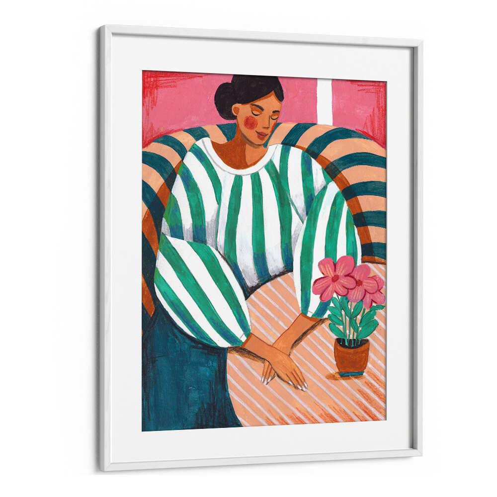 WOMAN IN STRIPES IN THOUGHT , PORTRAITS & FIGURATIVE ILLUSTRATIONS
