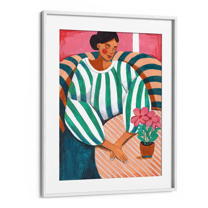 WOMAN IN STRIPES IN THOUGHT , PORTRAITS & FIGURATIVE ILLUSTRATIONS