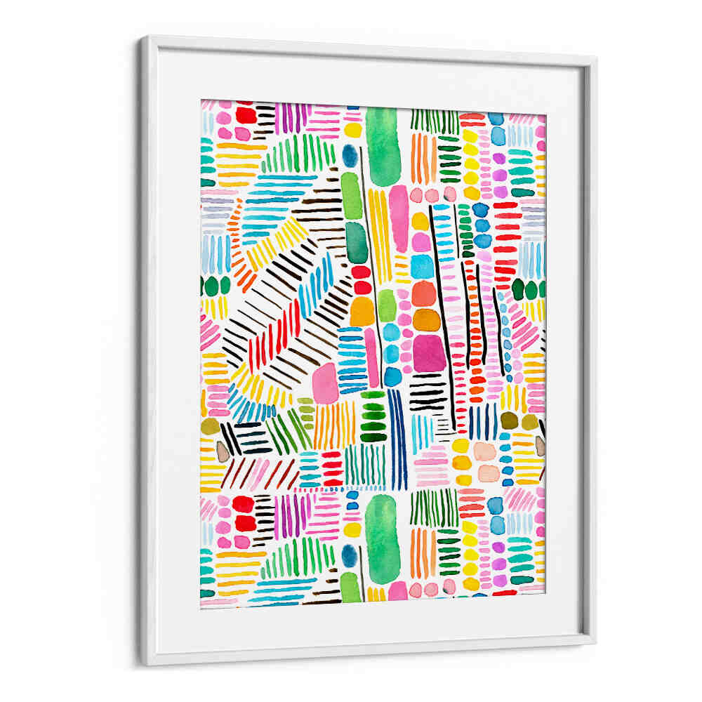 RAINBOW STITCHES WHITE BG , PATTERN ART PRINTS