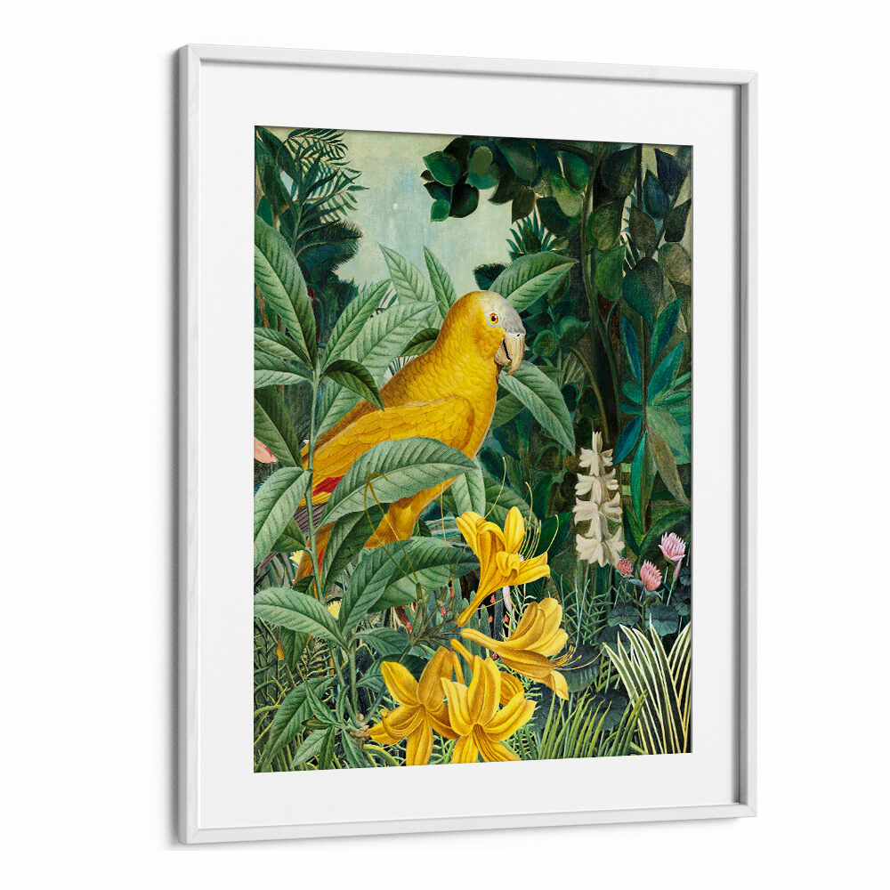 YELLOW PARROTS IN GREEN , ANIMAL PAINTINGS