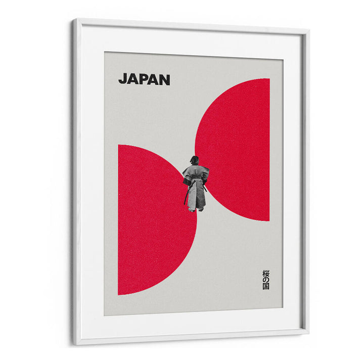 Stylish JAPAN WAY, JAPANESE PAINTINGS artwork featuring a samurai silhouette against bold red circles. Perfect for decor.
