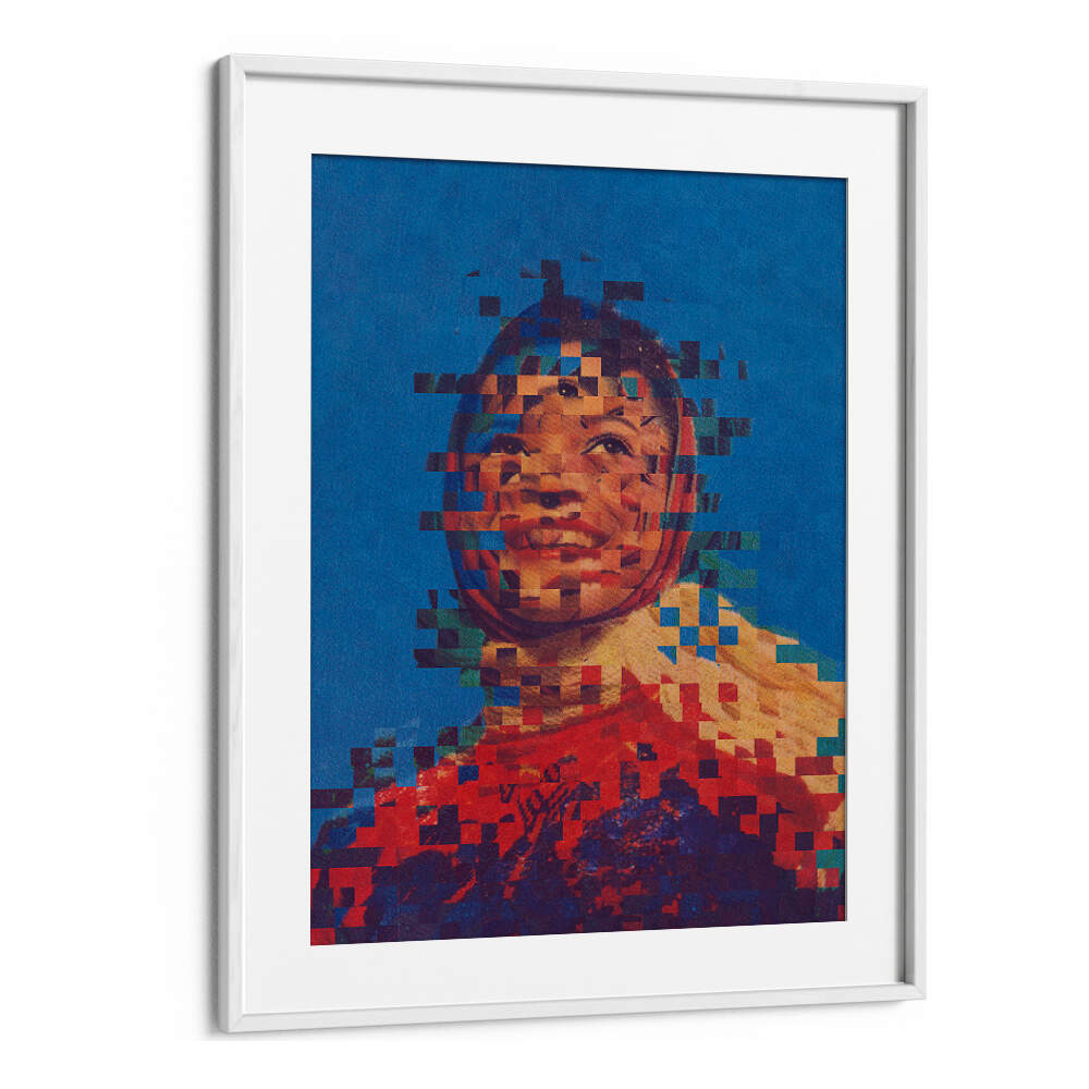 Framed surreal art print titled THE ONE, featuring a vibrant, fragmented portrait with striking colors.