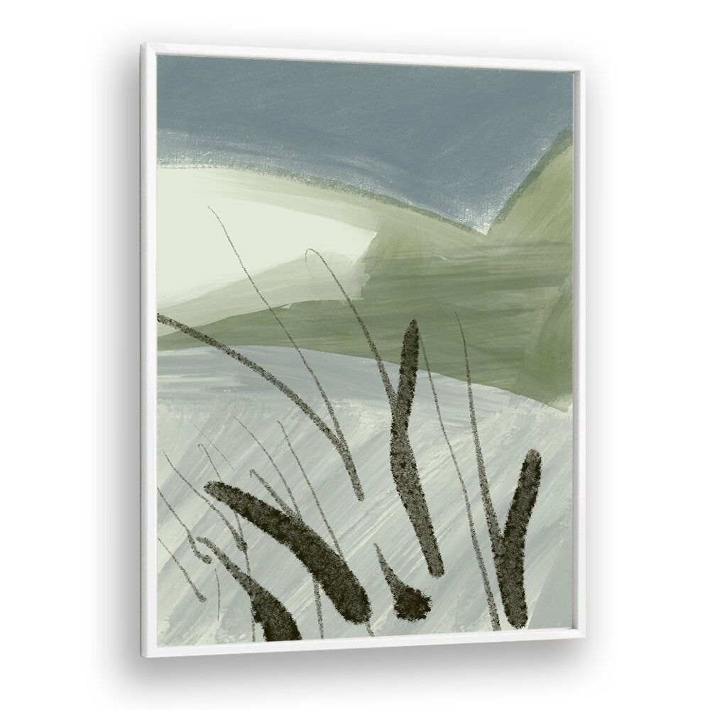 Abstract land shapes in soft greens and grays, featured in our collection of abstract paintings. Perfect for modern decor.