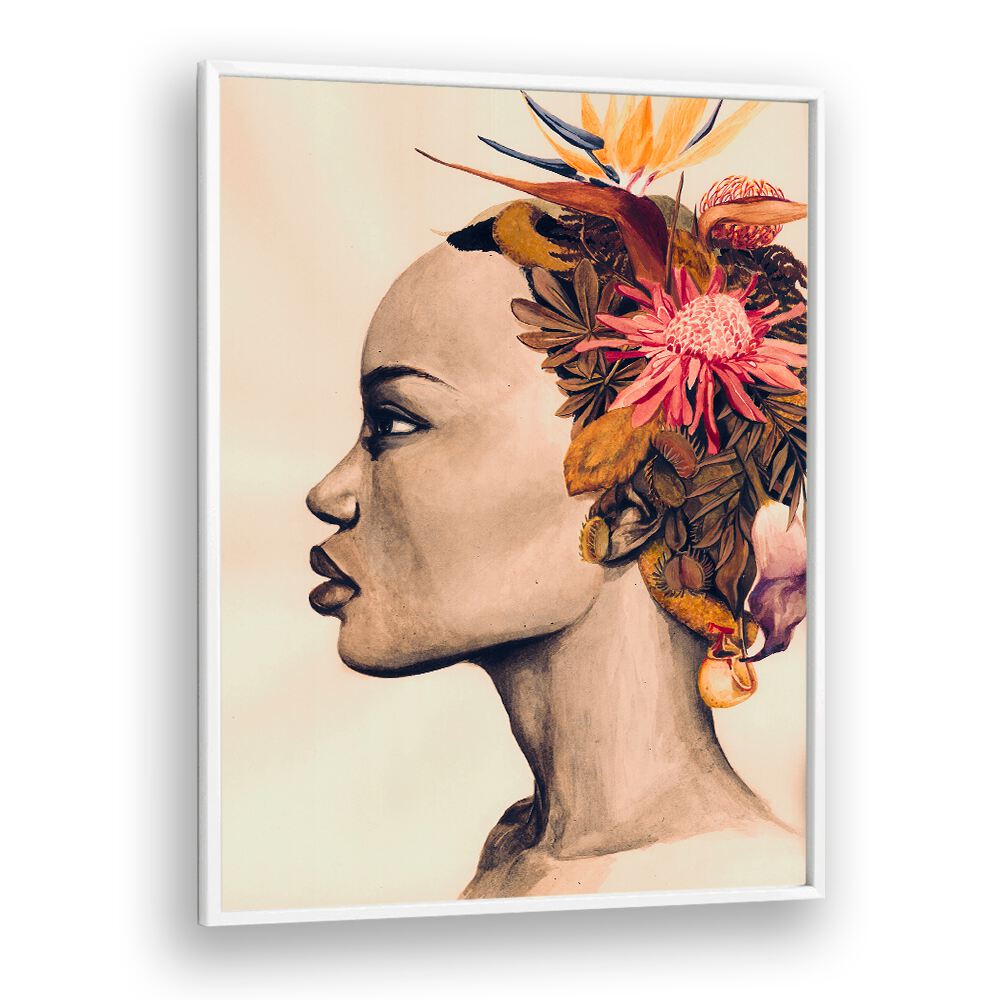 Elegant AMARE fashion poster featuring a striking profile adorned with vibrant flowers, blending style and artistry.